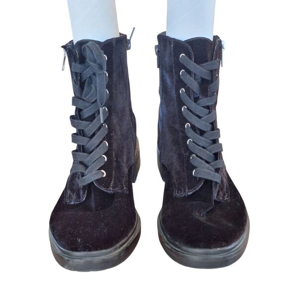 Black Velvet Booties American Eagle Zip + Lace Up Ankle Boots Women's size 10 - Picture 12 of 16